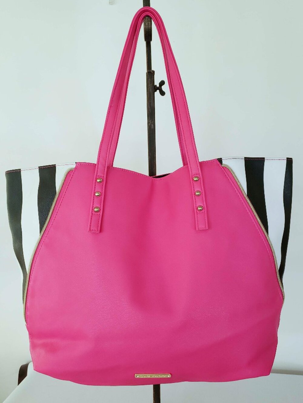 Juicy Couture Hot Pink Tote with Black & White Stripes